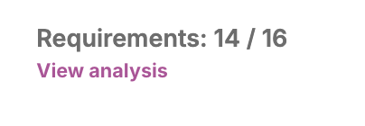 Screenshot of the requirements counter showing the View analysis link below the requirement count