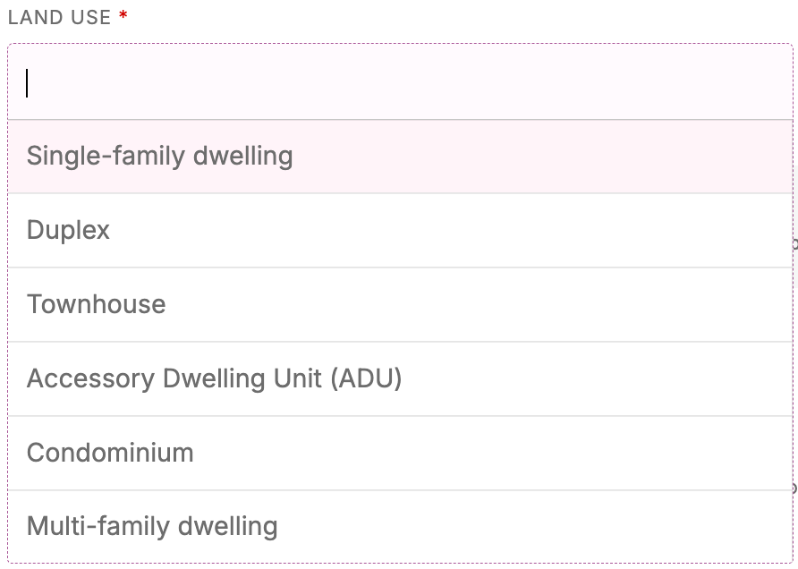 Land use options available for a property in Symbium
