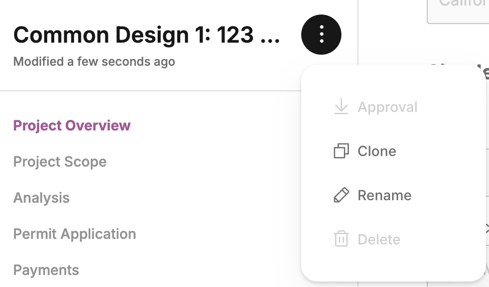 Symbium My Projects page showing the vertical ellipsis menu with Clone option highlighted