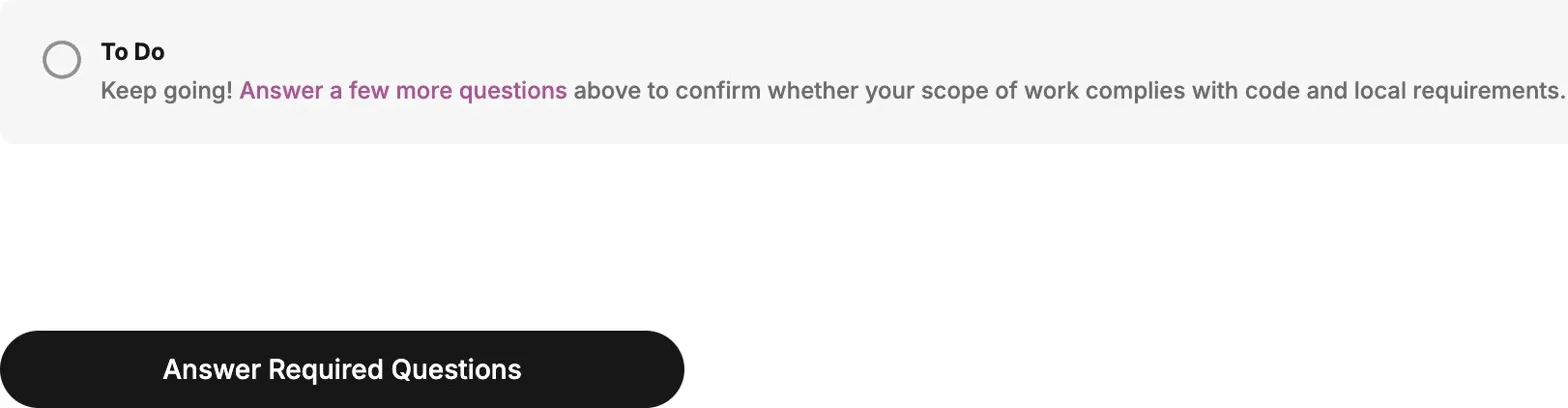 Screenshot of the Project Scope tab showing a To Do status and the Answer Required Questions button