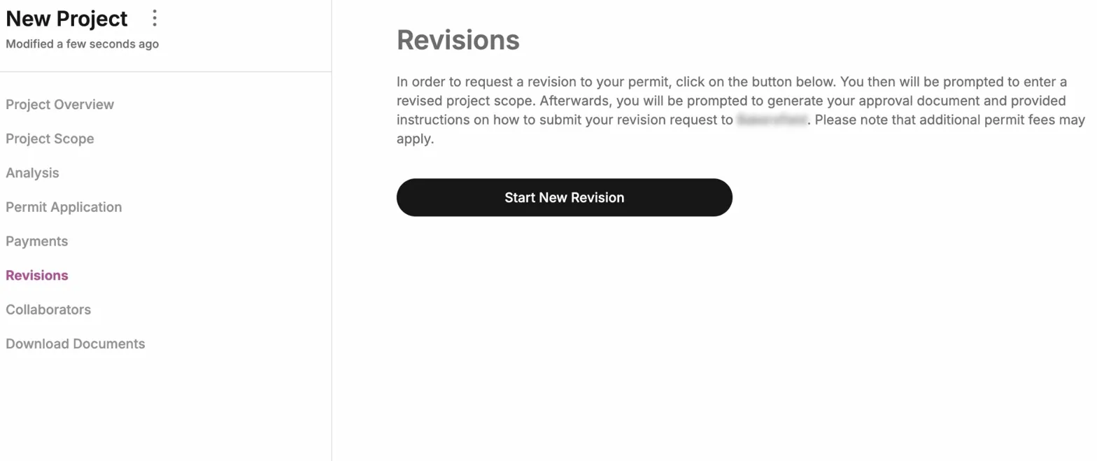 Screenshot of the Revisions tab showing the Start New Revision button